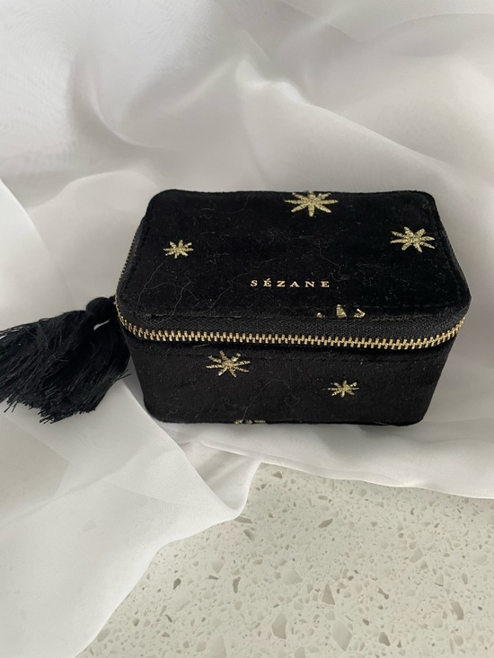 Sezane Accessories - Sézane Black Velvet Jewelry Case with Gold Star Embroidery